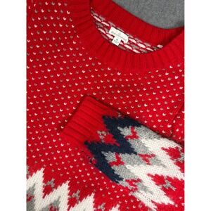 L.L.Bean Signature Sweater Men's Medium Red Fair Isle Knit Wool Blend